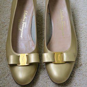 Salvatore Ferragamo Gold Bow Pumps